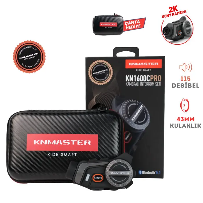 KNMASTER KN1600C PRO Kameralı Motosiklet Kask Bluetooth İntercom Kulaklık Seti