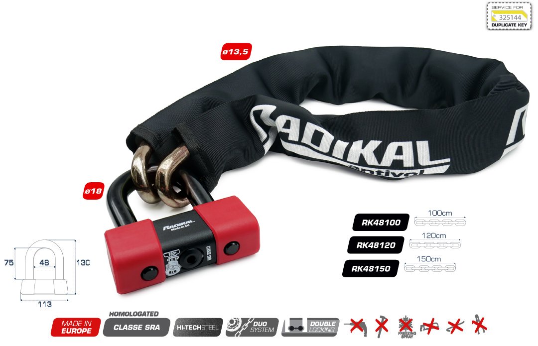 RADIKAL / RK48150 SRA Onaylı Çift Fonksiyonlu Özel Çelik Zincir Kilit