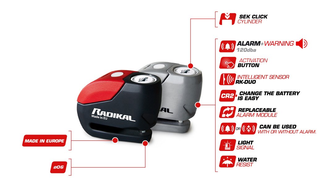 RADIKAL / RK9 Motosiklet Disk Kilit Alarmı 120db Güçlendirilmiş Su Geçirmez Kilit - Görsel 3