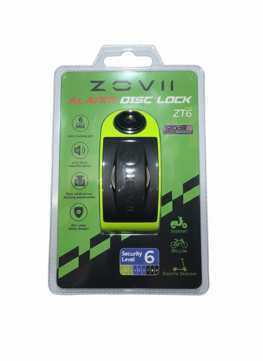 ZT6 | Yeşil 120 dB Alarmlı Motosiklet Disk Kilidi – IP67, Su Geçirmez, Çelik Güvenlik Kilidi - Görsel 3