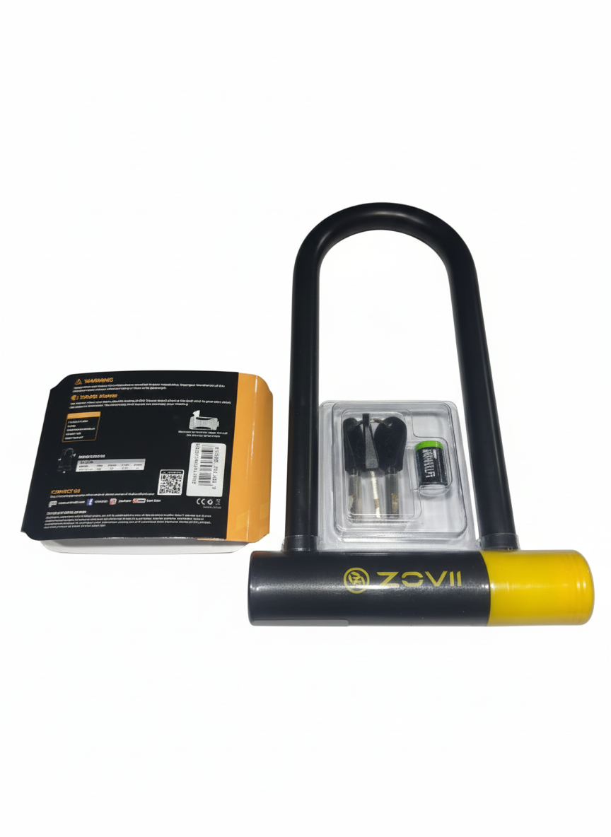 ZOVII ZNU14-230| Sarı 120 dB Alarmlı Motosiklet U Kilidi - 14 mm Çelik, Korozyon Dirençli, IP67 - Görsel 4