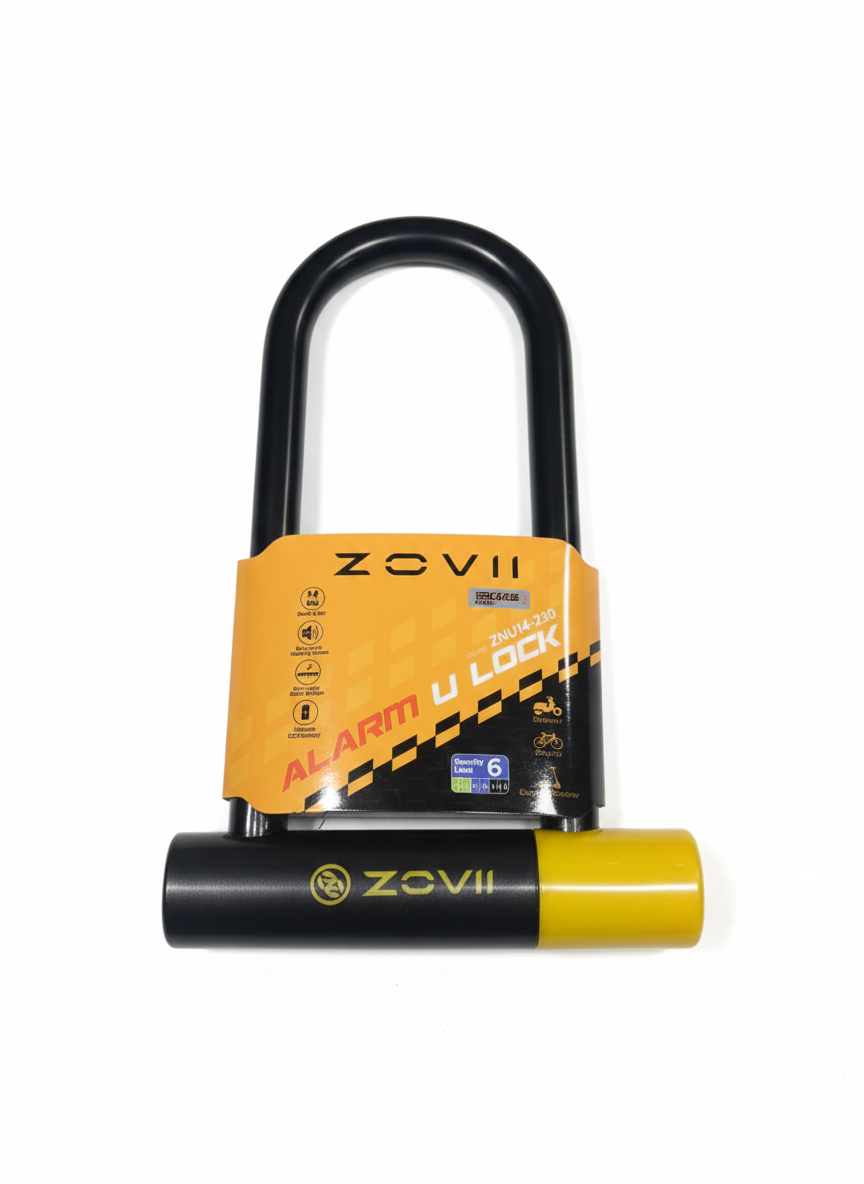 ZOVII ZNU14-230| Sarı 120 dB Alarmlı Motosiklet U Kilidi - 14 mm Çelik, Korozyon Dirençli, IP67 - Görsel 5