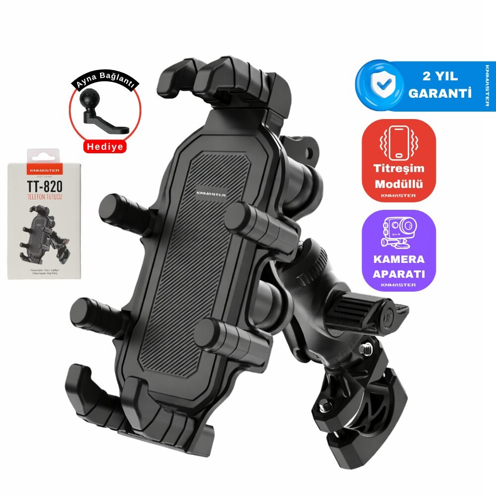 KNMASTER TT820 Titreşim Önleyicili Motosiklet Telefon Tutucu (Kamera Bağlantılı)
